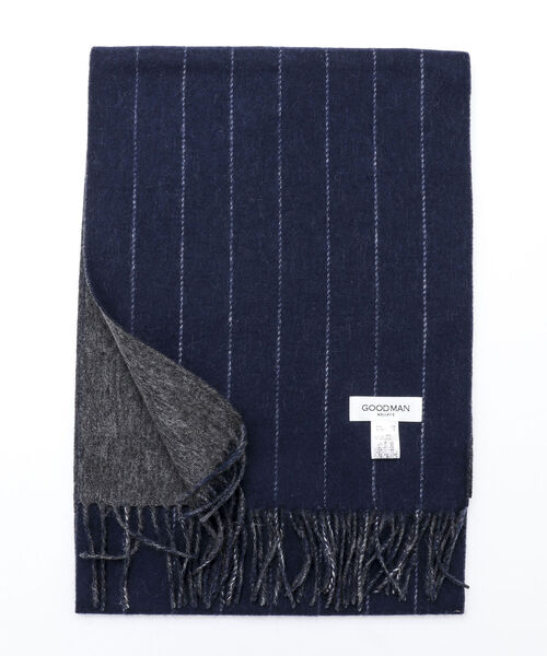NOLLEY'S goodman（ノーリーズグッドマン）の「Wフェイスウールカシミヤストライプマフラー アラシャンカシミヤ混 30cm幅（マフラー・メンズ・ブラック×グレー/ネイビー・FREE）」の3枚目の写真