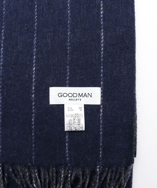 NOLLEY'S goodman（ノーリーズグッドマン）の「Wフェイスウールカシミヤストライプマフラー アラシャンカシミヤ混 30cm幅（マフラー・メンズ・ブラック×グレー/ネイビー・FREE）」の4枚目の写真