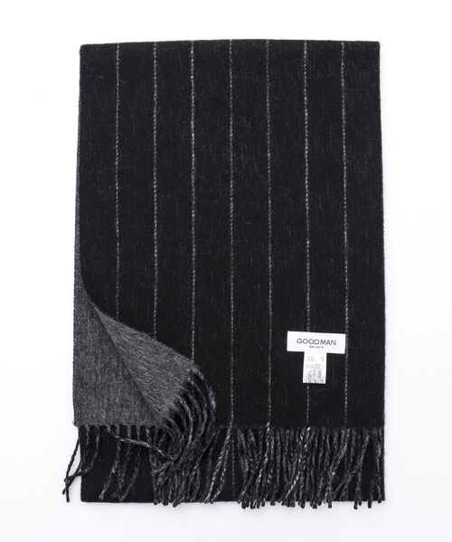 NOLLEY'S goodman（ノーリーズグッドマン）の「Wフェイスウールカシミヤストライプマフラー アラシャンカシミヤ混 30cm幅（マフラー・メンズ・ブラック×グレー/ネイビー・FREE）」の11枚目の写真