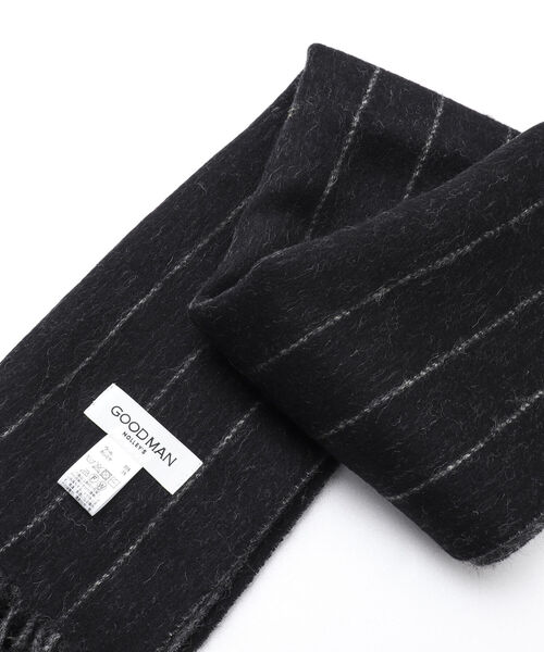 NOLLEY'S goodman（ノーリーズグッドマン）の「Wフェイスウールカシミヤストライプマフラー アラシャンカシミヤ混 30cm幅（マフラー・メンズ・ブラック×グレー/ネイビー・FREE）」の13枚目の写真