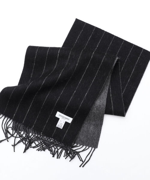 NOLLEY'S goodman（ノーリーズグッドマン）の「Wフェイスウールカシミヤストライプマフラー アラシャンカシミヤ混 30cm幅（マフラー・メンズ・ブラック×グレー/ネイビー・FREE）」の14枚目の写真