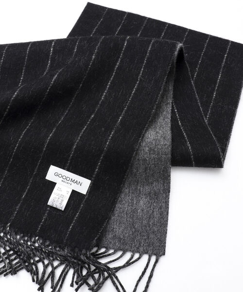 NOLLEY'S goodman（ノーリーズグッドマン）の「Wフェイスウールカシミヤストライプマフラー アラシャンカシミヤ混 30cm幅（マフラー・メンズ・ブラック×グレー/ネイビー・FREE）」の15枚目の写真