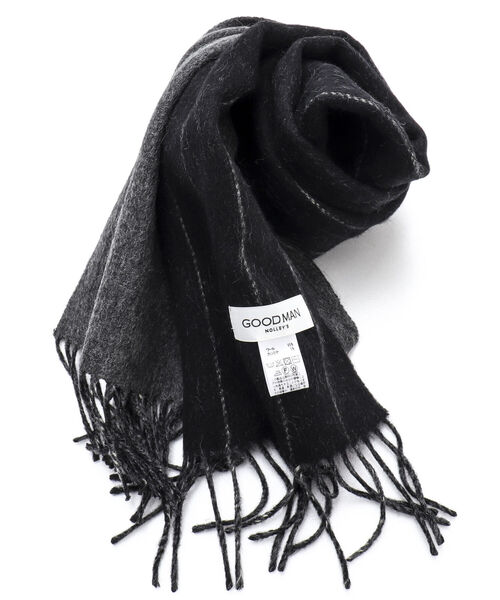 NOLLEY'S goodman（ノーリーズグッドマン）の「Wフェイスウールカシミヤストライプマフラー アラシャンカシミヤ混 30cm幅（マフラー・メンズ・ブラック×グレー/ネイビー・FREE）」の17枚目の写真