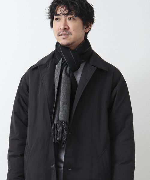 NOLLEY'S goodman（ノーリーズグッドマン）の「Wフェイスウールカシミヤストライプマフラー アラシャンカシミヤ混 30cm幅（マフラー・メンズ・ブラック×グレー/ネイビー・FREE）」の21枚目の写真
