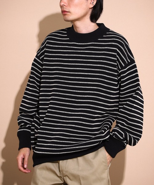 crepuscule(クレプスキュール)の「crepuscule Moss stitch Moc Neck L/S sweat 2203-001(ニット/セーター・メンズ・ブラック/ブラック系その他/ベージュ/パープル・SMALL/MEDIUM)」の2枚目の写真