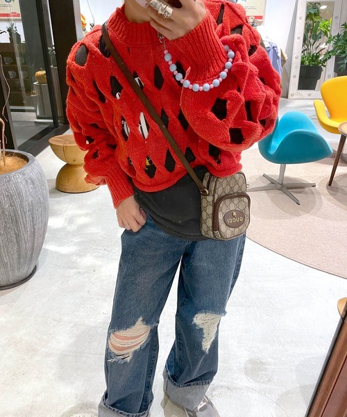 Alley by w closet（アリーバイダブルクローゼット）の「【Alley】穴あきニットプルオーバー（ニット/セーター・レディース・オレンジ/ブルー/オフホワイト・FREE）」の19枚目の写真
