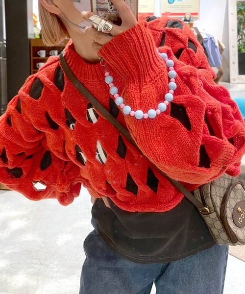 Alley by w closet（アリーバイダブルクローゼット）の「【Alley】穴あきニットプルオーバー（ニット/セーター・レディース・オレンジ/ブルー/オフホワイト・FREE）」の11枚目の写真