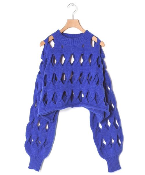 Alley by w closet（アリーバイダブルクローゼット）の「【Alley】穴あきニットプルオーバー（ニット/セーター・レディース・オレンジ/ブルー/オフホワイト・FREE）」の6枚目の写真