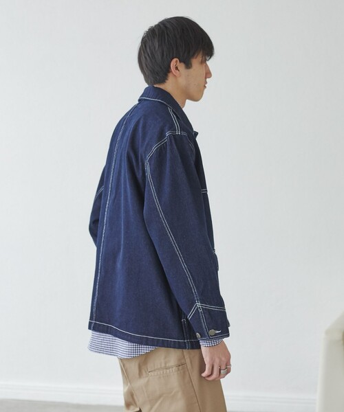 SMITH'S（スミス）の「SMITH'S（スミス）別注カバーオールジャケット（デニムジャケット・メンズ・ネイビー/オフホワイト・M/XL/L/S）」の3枚目の写真