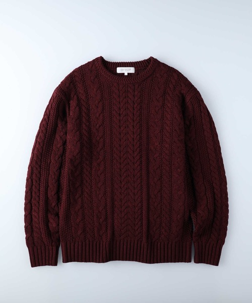 Right-on(ライトオン)の「ケーブル編みクルーニット(ニット/セーター・メンズ・オフホワイト/ダークグレー/ネイビー/グリーン/ワイン/イエロー・XL/M/L)」の6枚目の写真