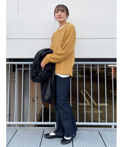 Right-on(ライトオン)の「ケーブル編みクルーニット(ニット/セーター・メンズ・オフホワイト/ダークグレー/ネイビー/グリーン/ワイン/イエロー・XL/M/L)」の22枚目の写真