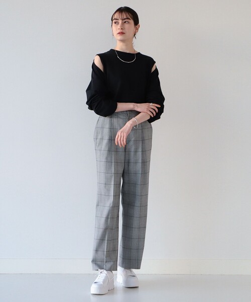 Ray BEAMS（レイビームス）の「Ray BEAMS / チェック 1タック ストレート パンツ（その他パンツ・レディース・ブラック/ダークブラウン・0/1）」の4枚目の写真