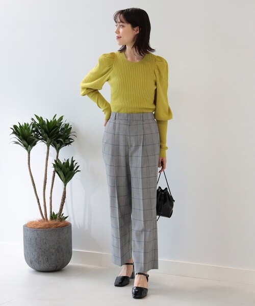 Ray BEAMS（レイビームス）の「Ray BEAMS / チェック 1タック ストレート パンツ（その他パンツ・レディース・ブラック/ダークブラウン・0/1）」の7枚目の写真