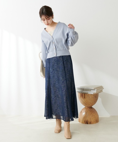 【WEB限定】osono長さ変えれるシアー重ねスカート　ブルー　ネイビー セール】2023SSアイテム/WEB限定/osono長さ変えれるシアー重ね
