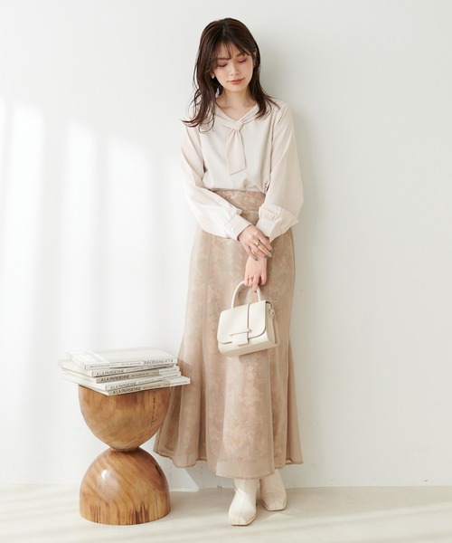 【WEB限定】osono長さ変えれるシアー重ねスカート　ブルー　ネイビー natural couture スカート 「WEB限定」osono長さ変えれるシアー