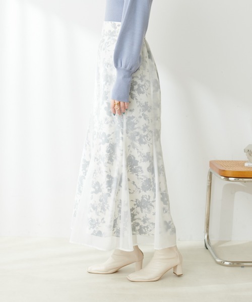 【WEB限定】osono長さ変えれるシアー重ねスカート　ブルー　ネイビー セール】2023SSアイテム/WEB限定/osono長さ変えれるシアー重ね