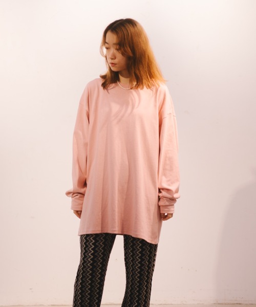 長袖 ピンク カットソー ロング丈Tシャツ ロンT サイズL 似合う色見つかる6色展開/推しカラー】刺繍ロングスリーブTシャツ