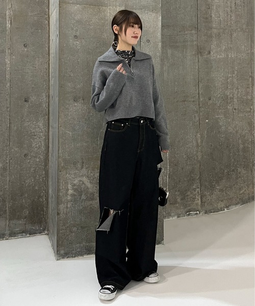 EPIMI E'PIMMY(エピミエピミー)の「ハイネックフラワーシアートップス(Tシャツ/カットソー・レディース・ネイビー/ベージュ/ブラック・MEDIUM)」の6枚目の写真