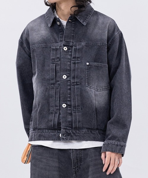 Jungle Storm（ジャングルストーム）の「【13】ユーズドライク デニムジャケット（デニムジャケット・メンズ・グレー/サックスブルー/ブラック/ブルー/ネイビー・LARGE/MEDIUM）」の12枚目の写真