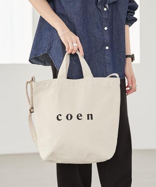 coen（コーエン）の「coen2WAYロゴトートバッグ（トートバッグ・レディース・オフホワイト/ブラック・FREE）」の4枚目の写真