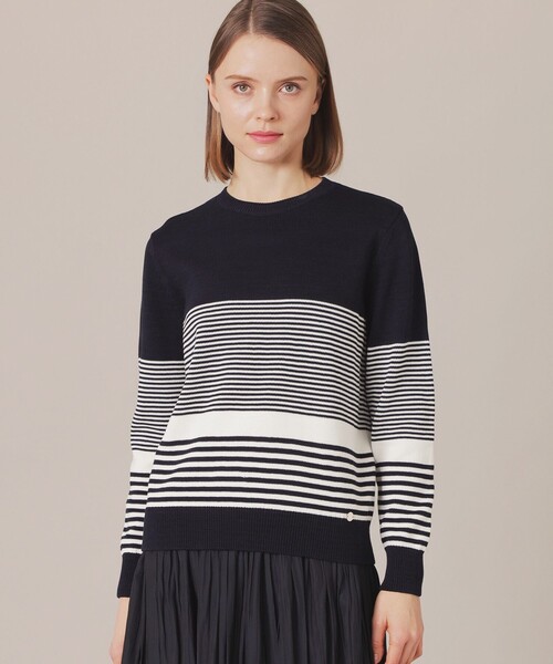 MACKINTOSH LONDON(マッキントッシュ ロンドン)の「シルケットコットンボーダーニットプルオーバー(ニット/セーター・レディース・ベージュ/ネイビー・38)」の2枚目の写真
