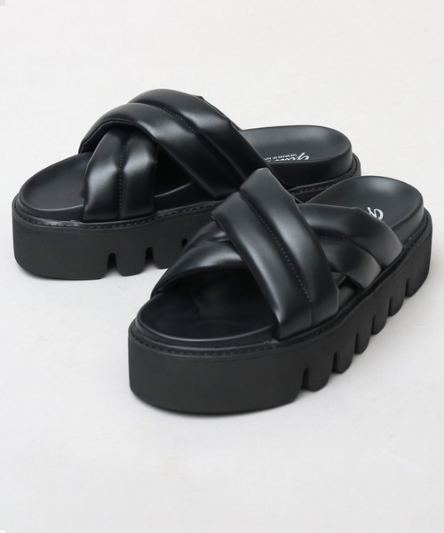 glabella（グラベラ）の「超厚底 パデッド クロスバンド サンダル / ハイソール レザーサンダル（サンダル・メンズ・ブラック・S/M/L）」の4枚目の写真