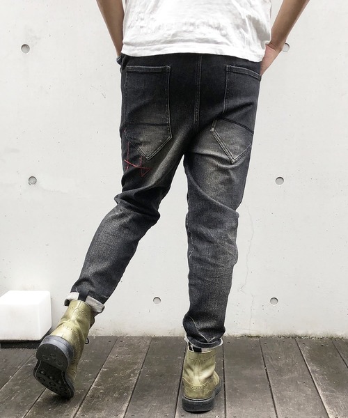 BURNOUT（バーンアウト）の「ツイストst.デニムUSEDパンツ（デニムパンツ・メンズ・インディゴブルー/ブラック・L/M）」の4枚目の写真