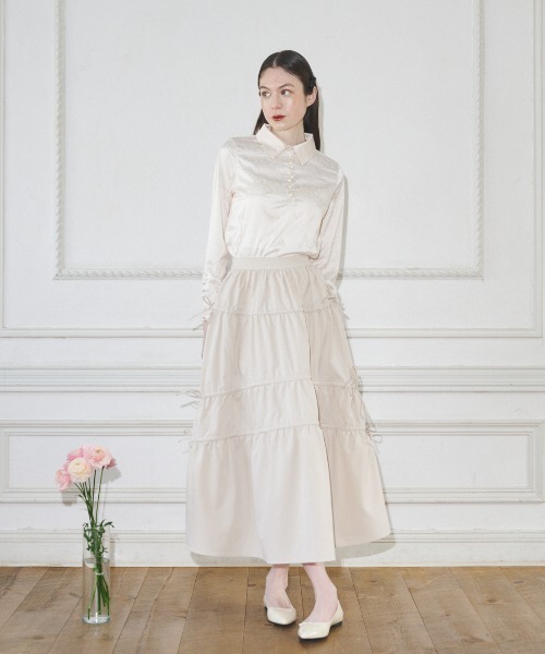 MIRO AMURETTE(ミロアミュレット)の「shirring gather skirt/ギャザースカート(スカート・レディース・ベージュ/ブラック・MEDIUM/SMALL)」の16枚目の写真