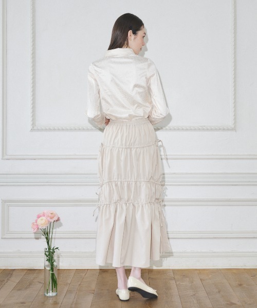 MIRO AMURETTE(ミロアミュレット)の「shirring gather skirt/ギャザースカート(スカート・レディース・ベージュ/ブラック・MEDIUM/SMALL)」の7枚目の写真