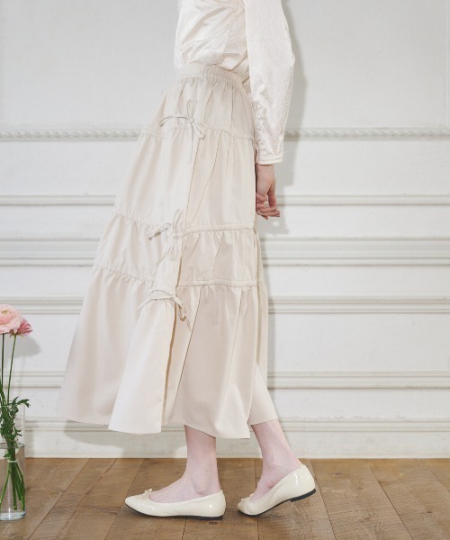 MIRO AMURETTE(ミロアミュレット)の「shirring gather skirt/ギャザースカート(スカート・レディース・ベージュ/ブラック・MEDIUM/SMALL)」の14枚目の写真