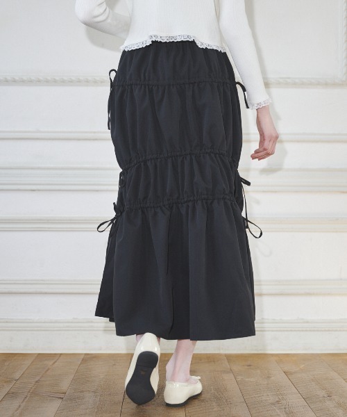 MIRO AMURETTE(ミロアミュレット)の「shirring gather skirt/ギャザースカート(スカート・レディース・ベージュ/ブラック・MEDIUM/SMALL)」の9枚目の写真