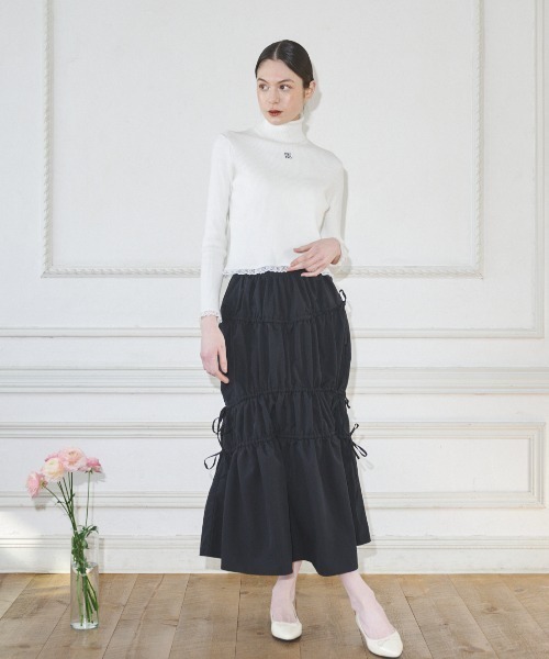 MIRO AMURETTE(ミロアミュレット)の「shirring gather skirt/ギャザースカート(スカート・レディース・ベージュ/ブラック・MEDIUM/SMALL)」の10枚目の写真