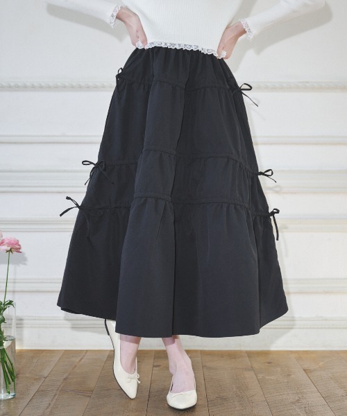 MIRO AMURETTE(ミロアミュレット)の「shirring gather skirt/ギャザースカート(スカート・レディース・ベージュ/ブラック・MEDIUM/SMALL)」の19枚目の写真