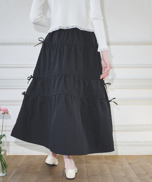 MIRO AMURETTE(ミロアミュレット)の「shirring gather skirt/ギャザースカート(スカート・レディース・ベージュ/ブラック・MEDIUM/SMALL)」の21枚目の写真