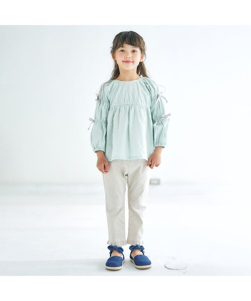apres les cours（アプレレクール）の「袖リボンレースチュニック（チュニック・キッズ・ミント/オレンジ・100/140/110/120/130/90/80）」の3枚目の写真