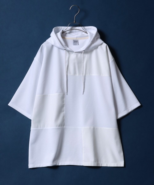 ANPAS（アンパス）の「Cool Touch Material Mix Hoodie/接触冷感 異素材ミックス 切替 トップス パーカー 半袖（パーカー・メンズ・ホワイト系その他/グリーン系その他/ベージュ系その他/ブラック系その他/ブラック系その他2/グレー系その他/ホワイト系その他2/ブラック系その他3/ベージュ系その他2/ホワイト系その他3・M/L）」の3枚目の写真