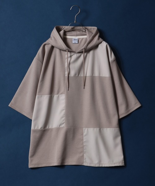 ANPAS（アンパス）の「Cool Touch Material Mix Hoodie/接触冷感 異素材ミックス 切替 トップス パーカー 半袖（パーカー・メンズ・ホワイト系その他/グリーン系その他/ベージュ系その他/ブラック系その他/ブラック系その他2/グレー系その他/ホワイト系その他2/ブラック系その他3/ベージュ系その他2/ホワイト系その他3・M/L）」の9枚目の写真