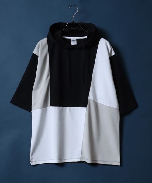 ANPAS（アンパス）の「Cool Touch Material Mix Hoodie/接触冷感 異素材ミックス 切替 トップス パーカー 半袖（パーカー・メンズ・ホワイト系その他/グリーン系その他/ベージュ系その他/ブラック系その他/ブラック系その他2/グレー系その他/ホワイト系その他2/ブラック系その他3/ベージュ系その他2/ホワイト系その他3・M/L）」の7枚目の写真