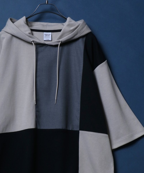 ANPAS（アンパス）の「Cool Touch Material Mix Hoodie/接触冷感 異素材ミックス 切替 トップス パーカー 半袖（パーカー・メンズ・ホワイト系その他/グリーン系その他/ベージュ系その他/ブラック系その他/ブラック系その他2/グレー系その他/ホワイト系その他2/ブラック系その他3/ベージュ系その他2/ホワイト系その他3・M/L）」の2枚目の写真