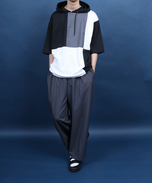 ANPAS（アンパス）の「Cool Touch Material Mix Hoodie/接触冷感 異素材ミックス 切替 トップス パーカー 半袖（パーカー・メンズ・ホワイト系その他/グリーン系その他/ベージュ系その他/ブラック系その他/ブラック系その他2/グレー系その他/ホワイト系その他2/ブラック系その他3/ベージュ系その他2/ホワイト系その他3・M/L）」の21枚目の写真