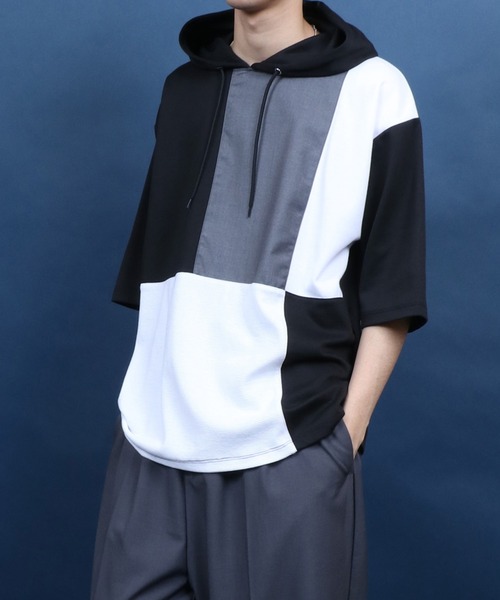 ANPAS（アンパス）の「Cool Touch Material Mix Hoodie/接触冷感 異素材ミックス 切替 トップス パーカー 半袖（パーカー・メンズ・ホワイト系その他/グリーン系その他/ベージュ系その他/ブラック系その他/ブラック系その他2/グレー系その他/ホワイト系その他2/ブラック系その他3/ベージュ系その他2/ホワイト系その他3・M/L）」の16枚目の写真