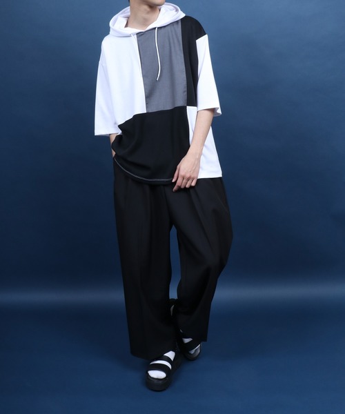 ANPAS（アンパス）の「Cool Touch Material Mix Hoodie/接触冷感 異素材ミックス 切替 トップス パーカー 半袖（パーカー・メンズ・ホワイト系その他/グリーン系その他/ベージュ系その他/ブラック系その他/ブラック系その他2/グレー系その他/ホワイト系その他2/ブラック系その他3/ベージュ系その他2/ホワイト系その他3・M/L）」の18枚目の写真