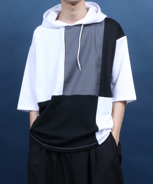 ANPAS（アンパス）の「Cool Touch Material Mix Hoodie/接触冷感 異素材ミックス 切替 トップス パーカー 半袖（パーカー・メンズ・ホワイト系その他/グリーン系その他/ベージュ系その他/ブラック系その他/ブラック系その他2/グレー系その他/ホワイト系その他2/ブラック系その他3/ベージュ系その他2/ホワイト系その他3・M/L）」の15枚目の写真