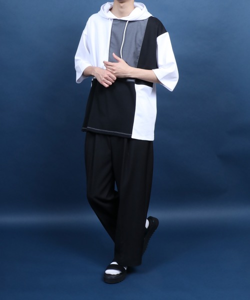 ANPAS（アンパス）の「Cool Touch Material Mix Hoodie/接触冷感 異素材ミックス 切替 トップス パーカー 半袖（パーカー・メンズ・ホワイト系その他/グリーン系その他/ベージュ系その他/ブラック系その他/ブラック系その他2/グレー系その他/ホワイト系その他2/ブラック系その他3/ベージュ系その他2/ホワイト系その他3・M/L）」の20枚目の写真