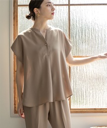 OPAQUE.CLIP | ≪エマール検証済 洗える≫セットアップ対応 パールボタン スキッパーブラウス【洗濯機洗い可/イージーケア/ストレッチ】(シャツ/ブラウス)