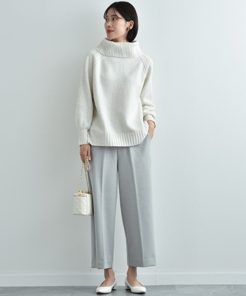 INTERPLANET（インタープラネット）の「７Ｇ天竺オフタートルプルオーバー（ニット/セーター・レディース・モカ/オフホワイト/ネイビー/チャコールグレー/ピンクベージュ・FREE）」の9枚目の写真