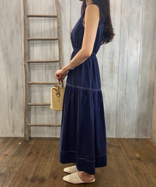 Miscere(ミスケーレ)の「☆ 配色ステッチノースリティアードワンピース W1859(ワンピース・レディース・オフホワイト/ネイビー・FREE)」の9枚目の写真
