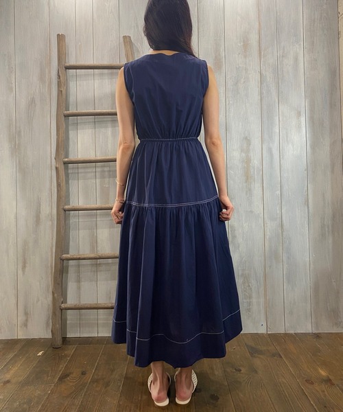 Miscere(ミスケーレ)の「☆ 配色ステッチノースリティアードワンピース W1859(ワンピース・レディース・オフホワイト/ネイビー・FREE)」の8枚目の写真