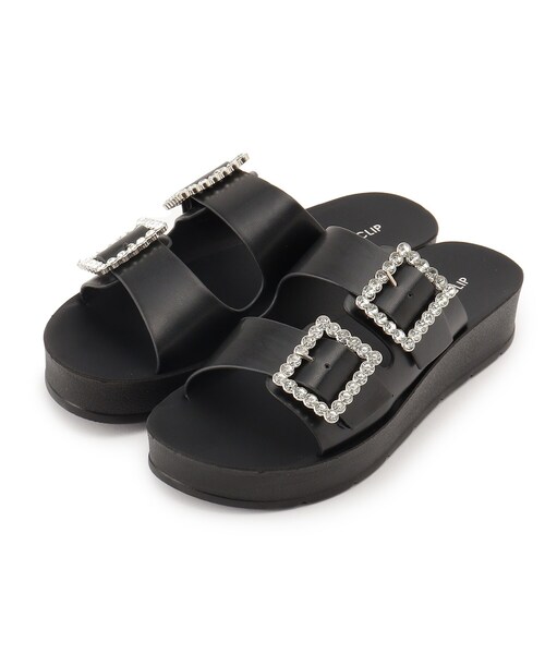 ODETTE E ODILE ビジューダブルベルトサンダル 36 ブラック オデットエ