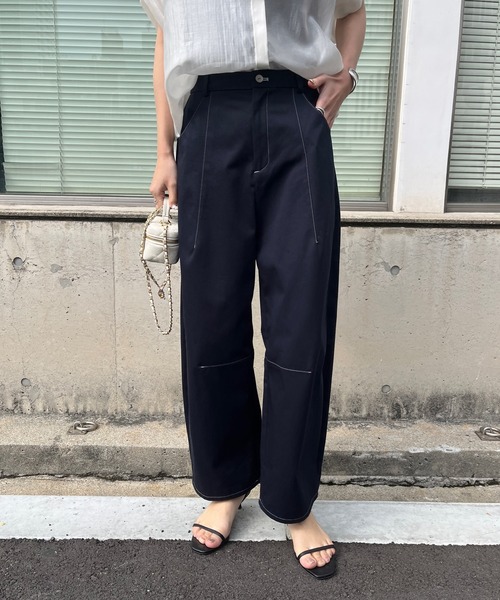 DouDou（ドゥドゥ）の「【WEB限定】ステッチカーブパンツ（チノパンツ・レディース・キナリ/ネイビー・36/38）」の2枚目の写真